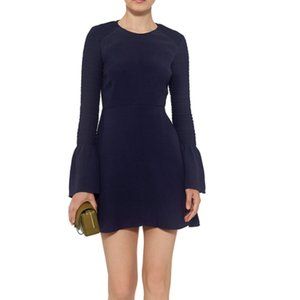 ALC sz 8 Smocked Silk Navy Bell Sleeve Mini Dress